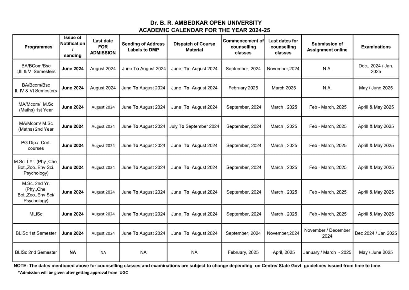 Academic calender 2024-25
